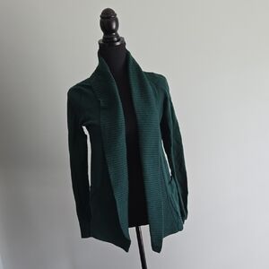 Emerald Green Open Front Merino Cardigan Sweater